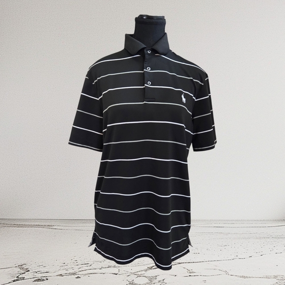 Polo Ralph Lauren Performance Black and White Striped Polo Shirt Small - Picture 1 of 5